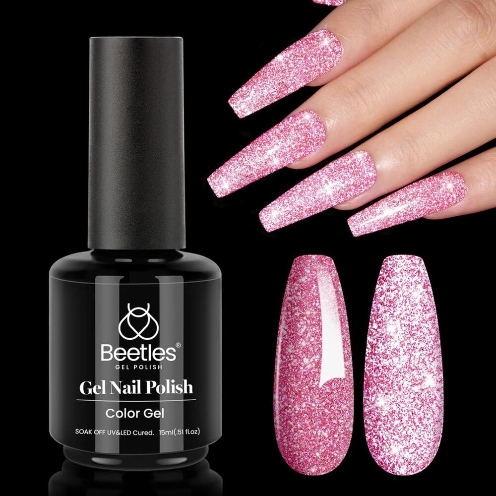 Beetles Glitter Pink Gel Polish, 1pcs 15ml Glitter Diamond Gel, Fairy Kisses Hot
